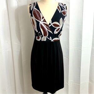 Enfocus Women Sleeveless, A-Line Dress, V-Neck, Midi, Floral Bodice/Black Skirt